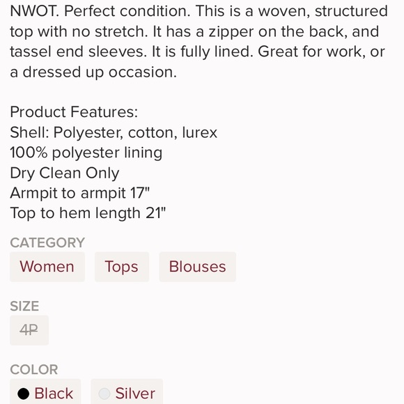 NWOT Talbots Petite Tweed Blouse, 4P - Picture 5 of 5